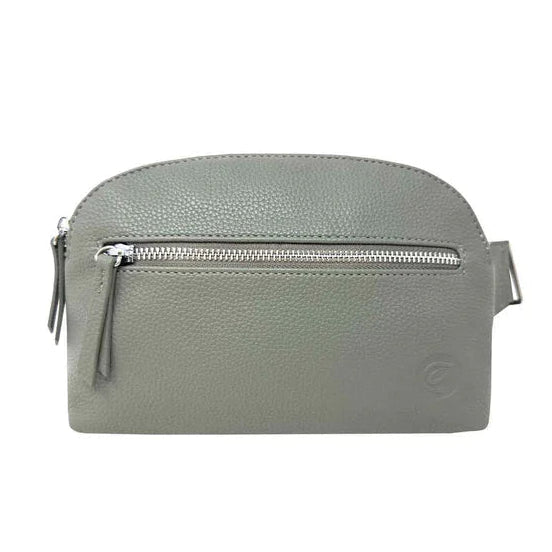 sage leather pouch with a zipper on a white background - okotoks hc pharmacy