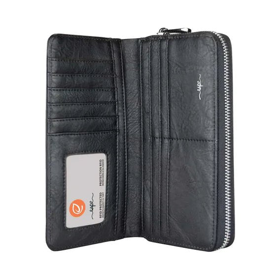 Black leather wallet with a visible brand label on a white background - okotoks hc pharmacy