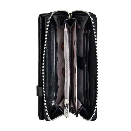 Black wallet with a zipper on a white background - okotoks hc pharmacy