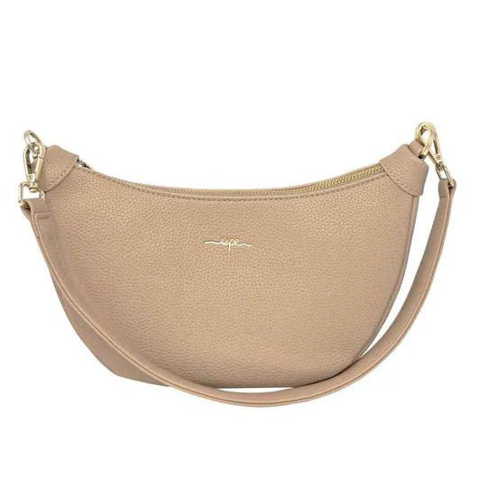 Beige handbag with a strap on a white background - okotoks hc pharmacy