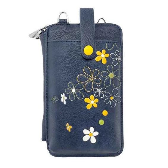 Navy blue pouch with floral designs on a white background - okotoks hc pharmacy