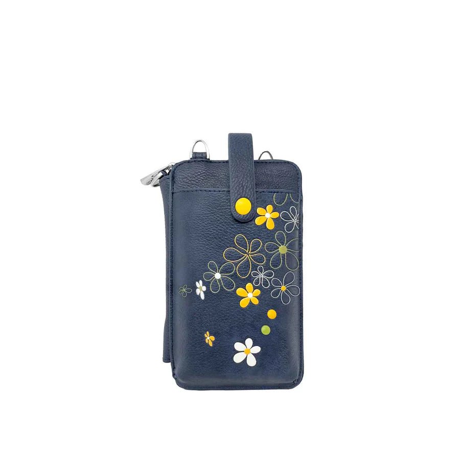 Navy blue pouch with floral designs on a white background - okotoks hc pharmacy