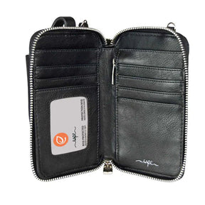 Black wallet with zipper on a white background - okotoks hc pharmacy