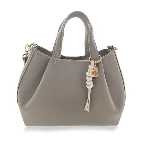 Gray handbag with a decorative charm on a white background - okotoks hc pharmacy