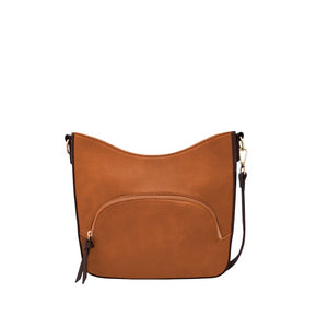 Brown handbag with a gold zipper on a white background - okotoks hc pharmacy