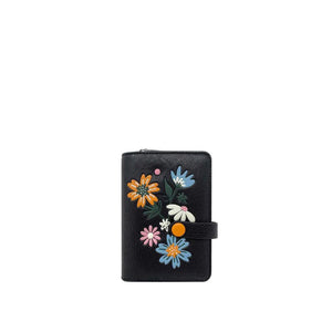 Black wallet with floral embroidery on a white background - okotoks hc pharmacy
