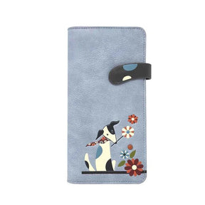 Blue wallet with a dog and flower design on a white background - okotoks hc pharmacy