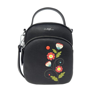 Black handbag with floral embroidery on a white background - okotoks hc pharmacy