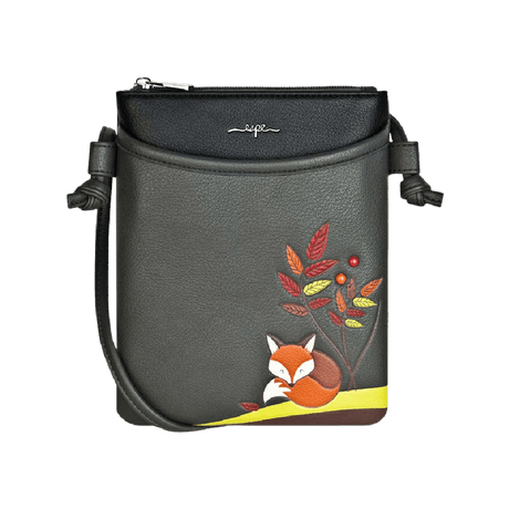 Black handbag with a fox and leaf design on a white background - okotoks hc pharmacy