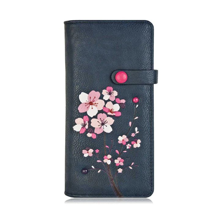 blue wallet with cherry blossom design on a white background - okotoks hc pharmacy