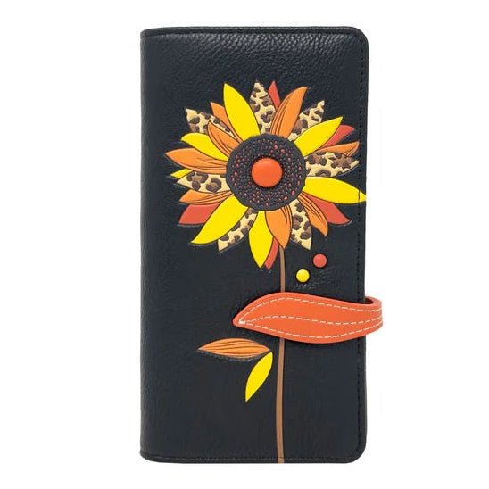 Black wallet with a sunflower design on a white background - okotoks hc pharmacy