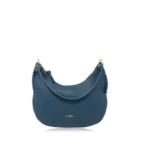 Blue handbag with gold accents on a white background - okotoks hc pharmacy