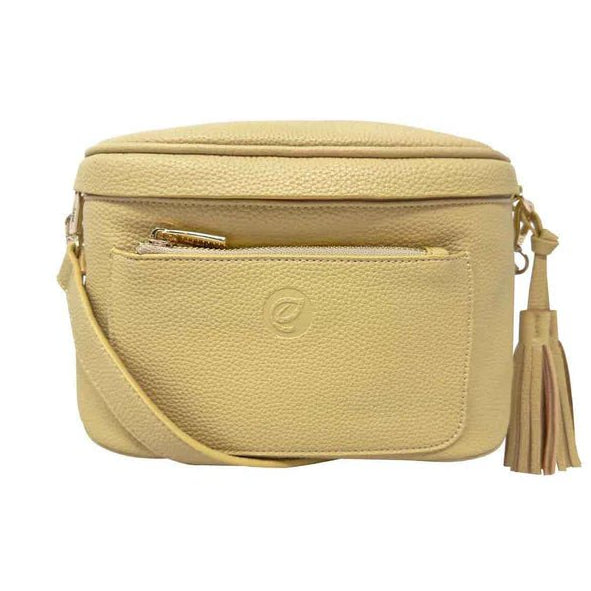 Yellow crossbody bag with a tassel on a white background - okotoks hc pharmacy