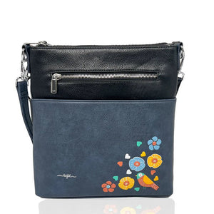 Black crossbody bag with floral design on a white background - okotoks hc pharmacy