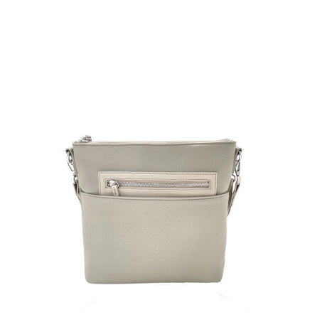 Light gray handbag with a zipper on a white background - okotoks hc pharmacy