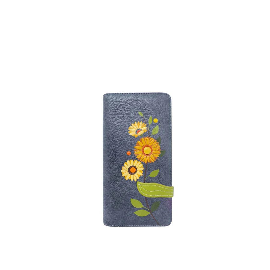 Blue wallet with floral designs on a white background - okotoks hc pharmacy