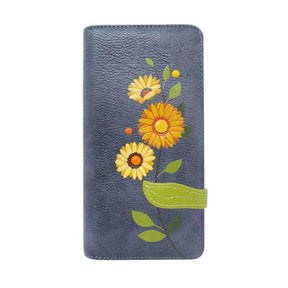 Blue wallet with floral designs on a white background - okotoks hc pharmacy