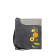 Gray crossbody bag with yellow floral design on a white background - okotoks hc pharmacy