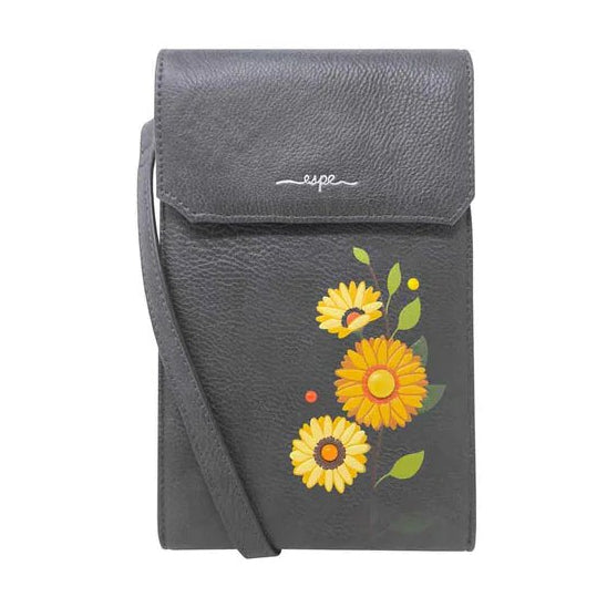 Gray crossbody bag with floral design on a white background - okotoks hc pharmacy