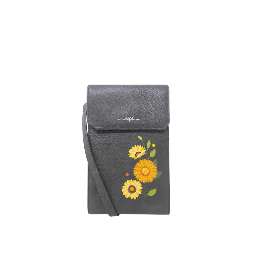 Gray crossbody bag with floral design on a white background - okotoks hc pharmacy