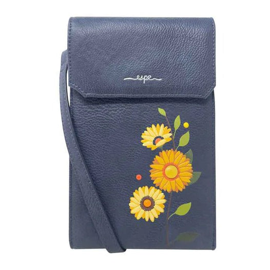 Blue phone pouch with floral design on a white background - okotoks hc pharmacy