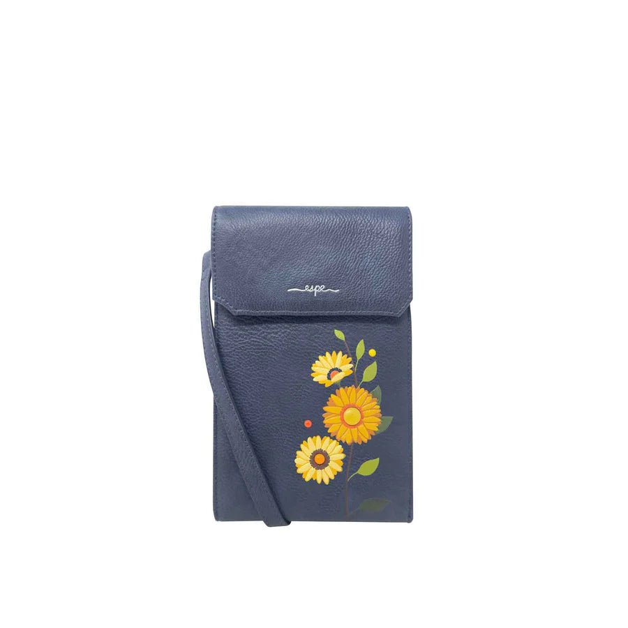 Blue phone pouch with floral design on a white background - okotoks hc pharmacy