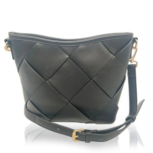 black woven handbag with a strap on a white background - okotoks hc pharmacy