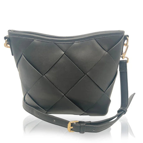 black woven handbag with a strap on a white background - okotoks hc pharmacy