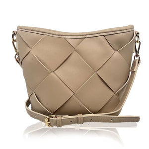 Beige woven handbag with a strap on a white background - okotoks hc pharmacy