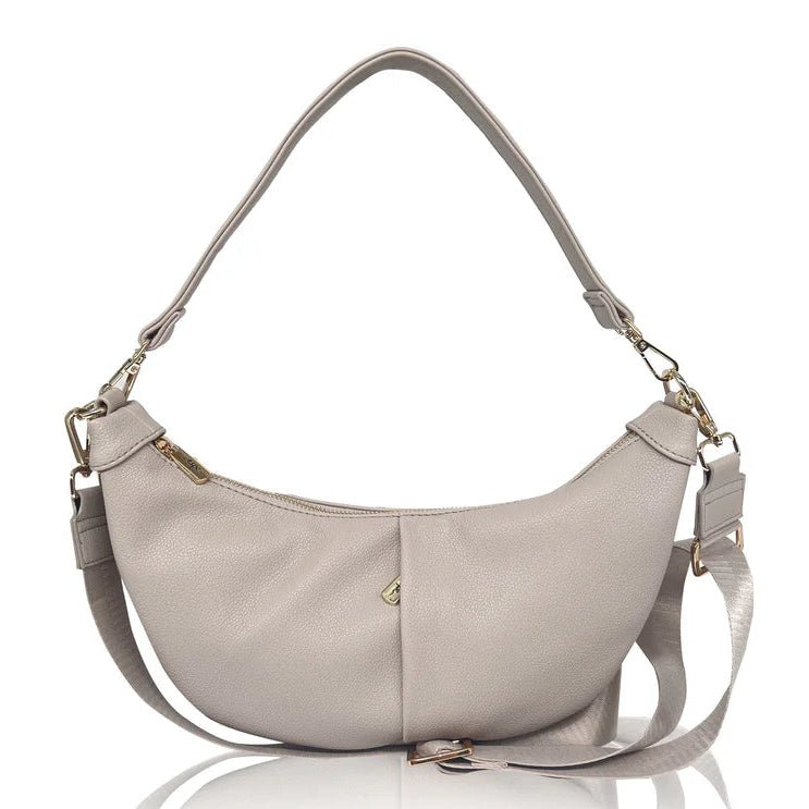Gray handbag with a reflective surface on a white background - okotoks hc pharmacy