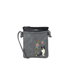 Gray pouch with a dog design and colorful elements on a white background - okotoks hc pharmacy