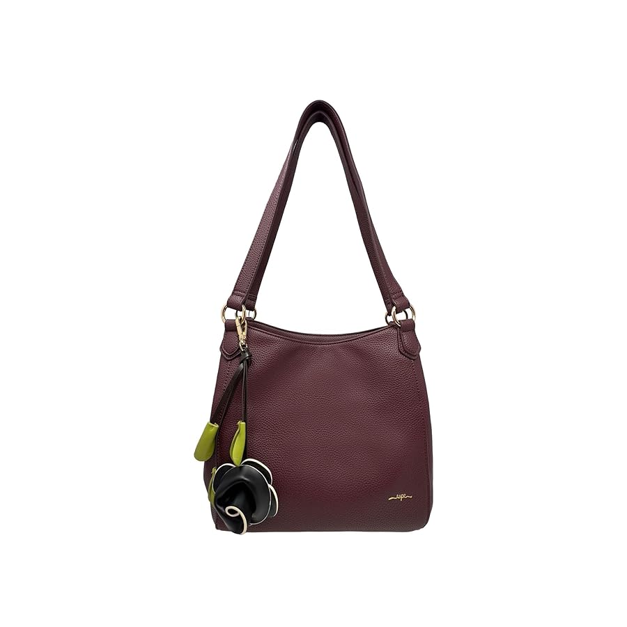 plum handbag with a floral detail on a white background - okotoks hc pharmacy