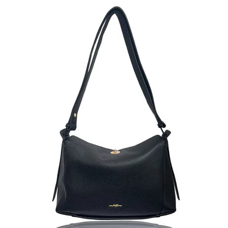 Black handbag with a reflective surface on a white background - okotoks hc pharmacy