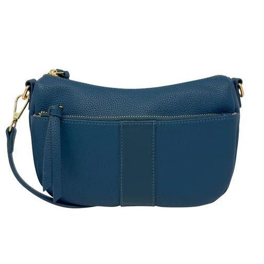 Blue handbag with gold accents on a white background - okotoks hc pharmacy