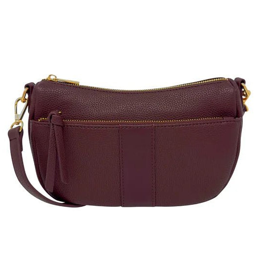 wine handbag with gold zipper on a white background - okotoks hc pharmacy