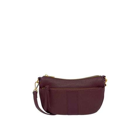 wine handbag with gold zipper on a white background - okotoks hc pharmacy