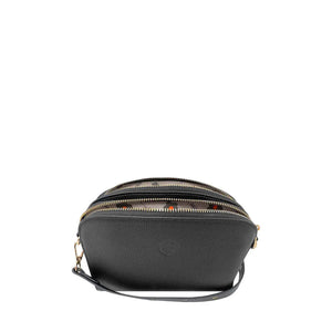 Black crossbody bag with gold zipper on a white background - okotoks hc pharmacy