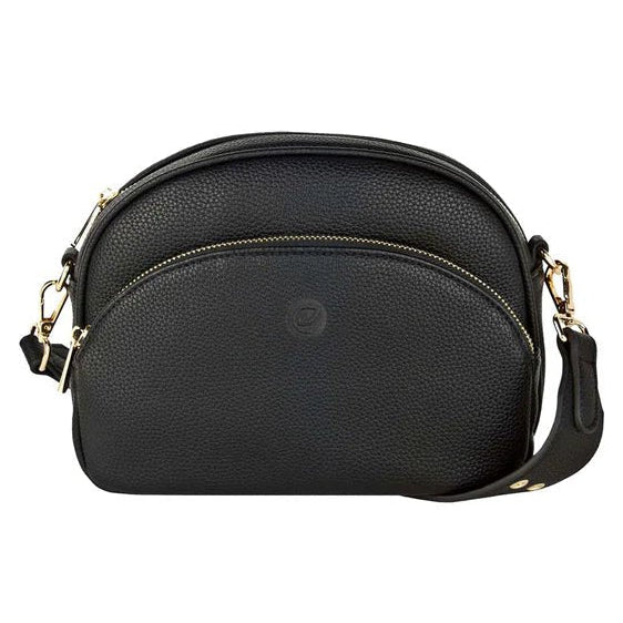 Black handbag with gold accents on a white background - okotoks hc pharmacy