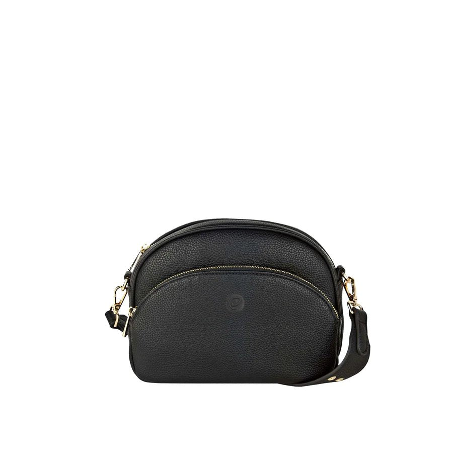 Black handbag with gold accents on a white background - okotoks hc pharmacy