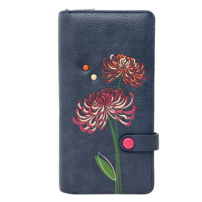 Navy blue wallet with floral design on a white background - okotoks hc pharmacy