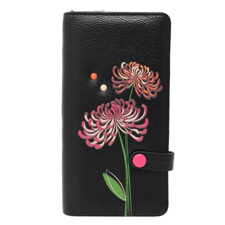 Black wallet with floral designs on a white background - okotoks hc pharmacy