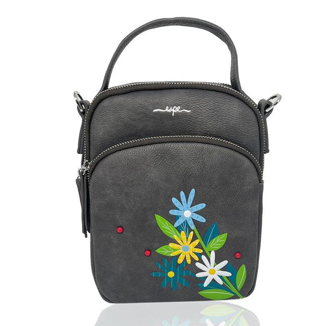 Black handbag with floral embroidery on a white background - okotoks hc pharmacy