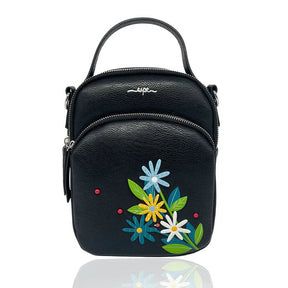 Black handbag with floral embroidery on a white background - okotoks hc pharmacy
