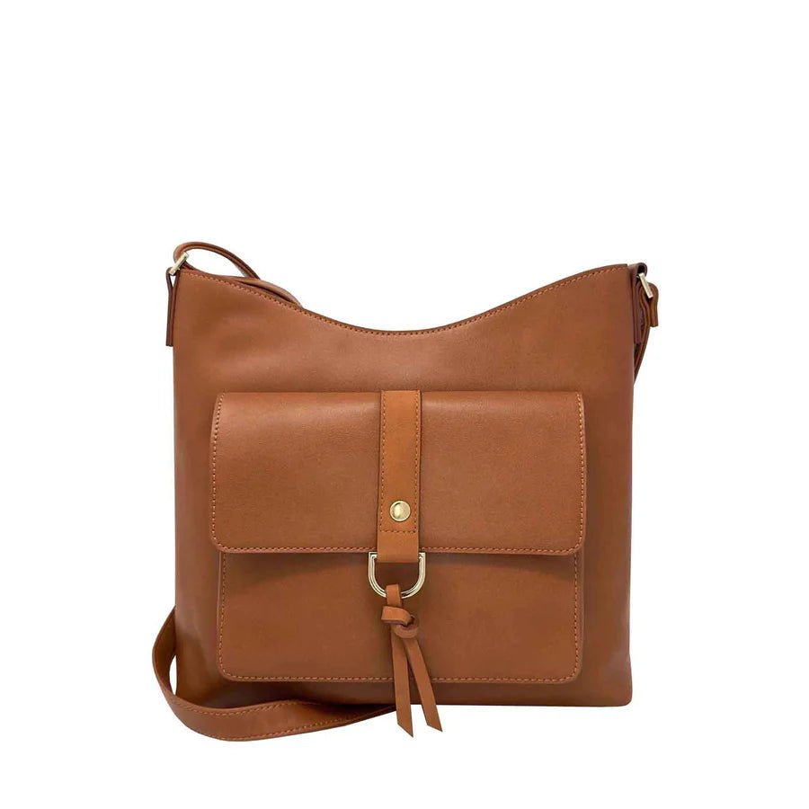 Brown crossbody bag on a white background - okotoks hc pharmacy