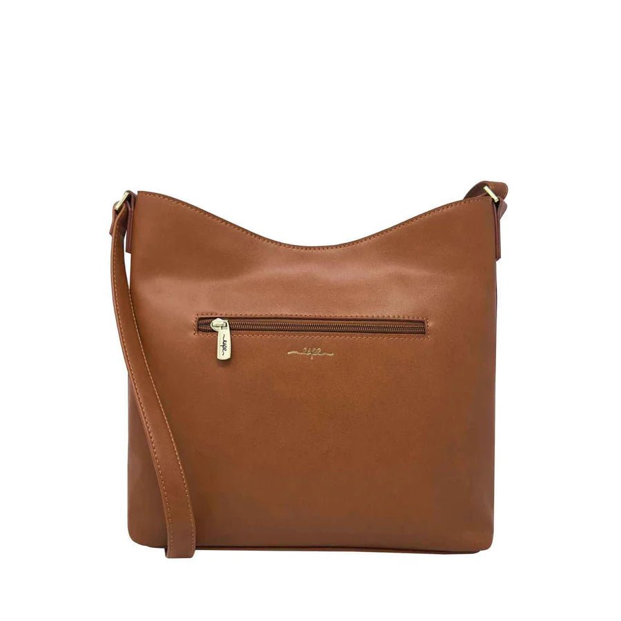 Brown handbag with a visible brand logo on a white background - okotoks hc pharmacy
