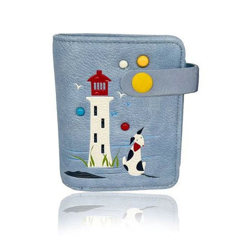 Blue pouch with a lighthouse and dog illustration on a white background - okotoks hc pharmacy