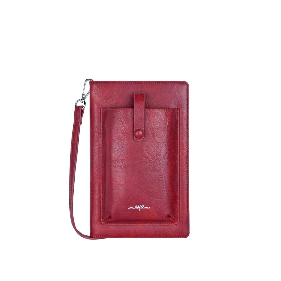 Red wallet with a strap on a white background - okotoks hc pharmacy