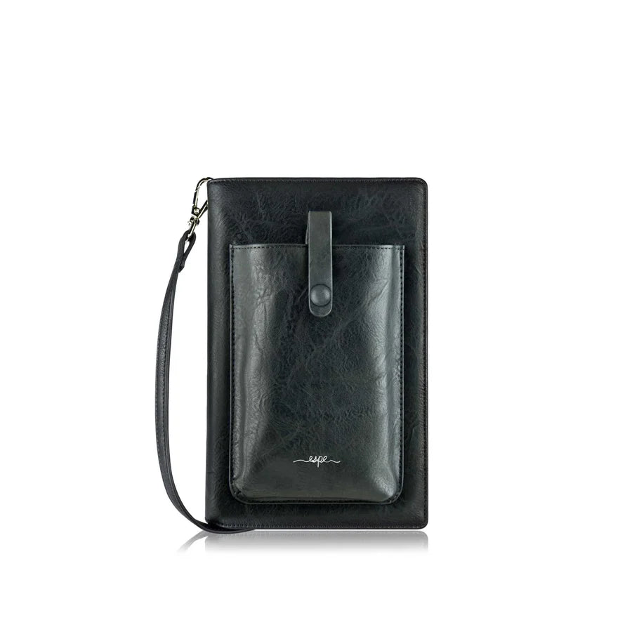 Black wallet with strap on a white background - okotoks hc pharmacy