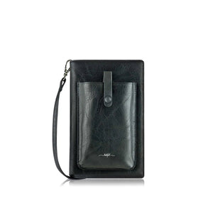 Black wallet with strap on a white background - okotoks hc pharmacy