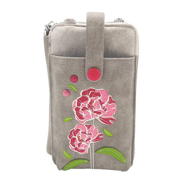 Gray pouch with pink floral design on a white background - okotoks hc pharmacy